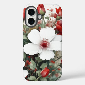 White & Red Flowers Elegant Watercolor iPhone 16 Case