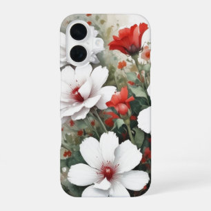 White & Red Flowers Elegant Watercolor iPhone 16 Case
