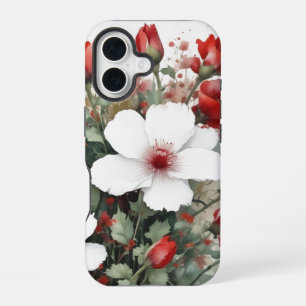 White & Red Flowers Elegant Watercolor iPhone 16 Case