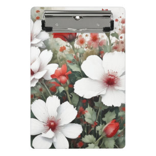 White & Red Flowers Elegant Watercolor Mini Clipboard