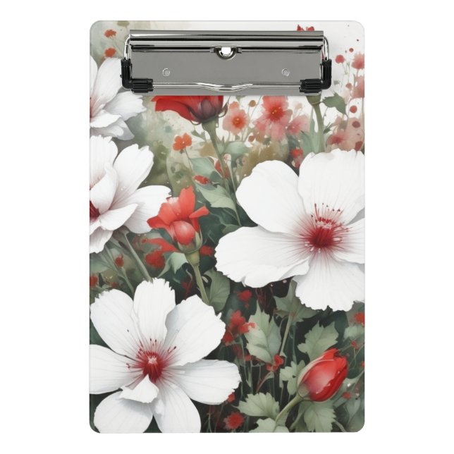 White & Red Flowers Elegant Watercolor Mini Clipboard (Front)
