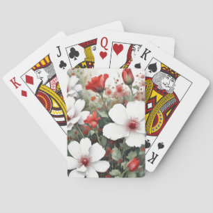 White & Red Flowers Elegant Watercolor Playing Cards