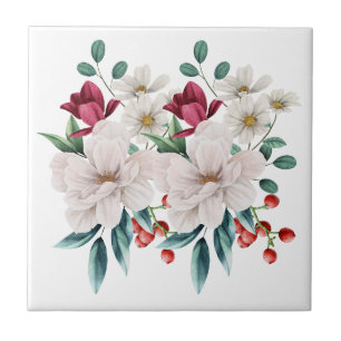 White Red Flowers Floral Kitchen Bathroom Remodel Tile