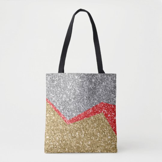 White Red & Gold Glitter Geometric Design Tote Bag