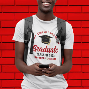 White Red Graduate Custom Class of 2023 Graduation T-Shirt