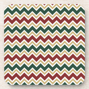 White Red Green Beige Chevron Pattern Coaster