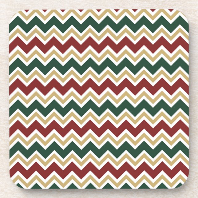 White Red Green Beige Chevron Pattern Coaster (Front)