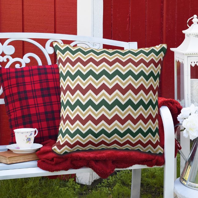 White Red Green Beige Chevron Pattern Cushion (Creator Uploaded)