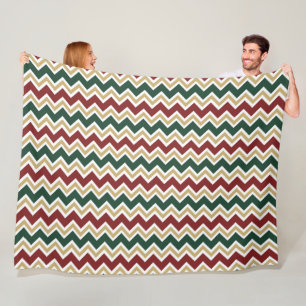 White Red Green Beige Chevron Pattern Fleece Blanket