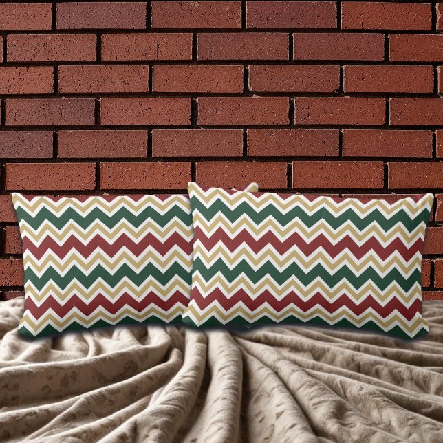White Red Green Beige Chevron Pattern Lumbar Cushion (Creator Uploaded)