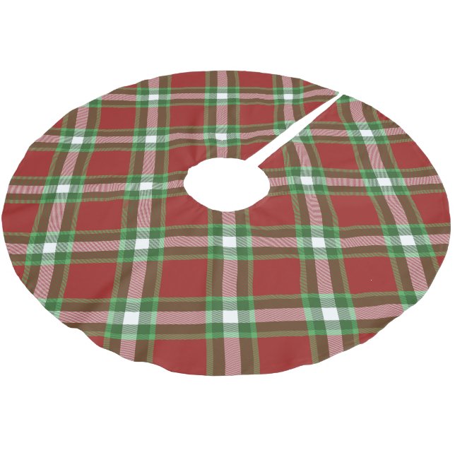 White Red Green Cool Red Lumberjack Plaid Pattern Brushed Polyester Tree Skirt (Angled)