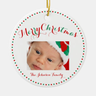 White Red Green Custom Photo Christmas Ornaments