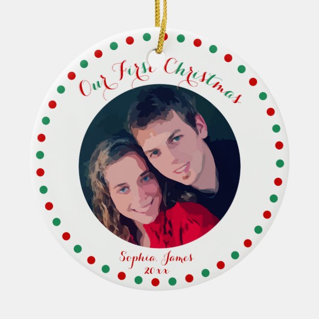 White Red Green First Christmas Together Ornament (Front)