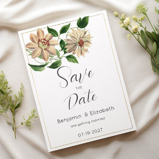 White red green floral botanical Save the Date Invitation