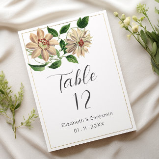 White red green floral botanical Table Numbers