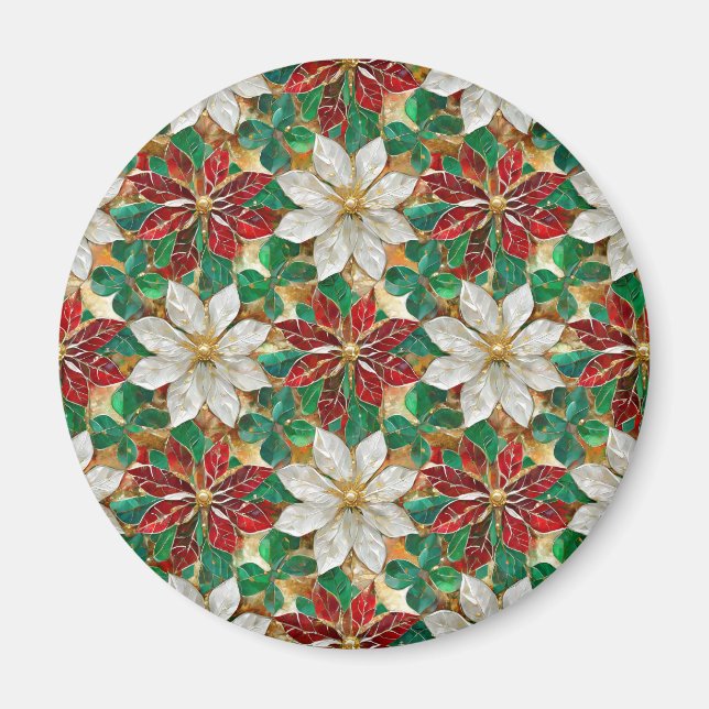 White Red Green Gold Poinsettia Magnet (Front)