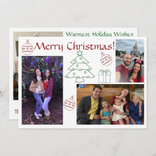 White, Red, & Green Modern Multiple Photo Holiday Card