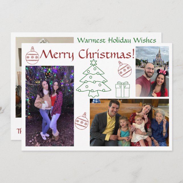 White, Red, & Green Modern Multiple Photo Holiday Card (Front/Back)