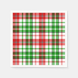 White Red Green Plaid Tartan Design Napkin