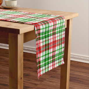 White Red Green Plaid Tartan Design Short Table Runner