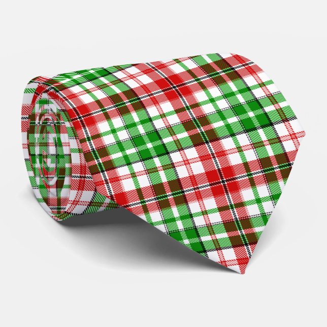 White Red Green Plaid Tartan Design  Tie (Rolled)