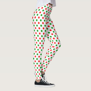 White Red Green Polka Dots Design Leggings
