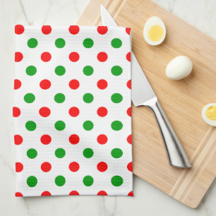 White Red Green Polka Dots Design  Tea Towel
