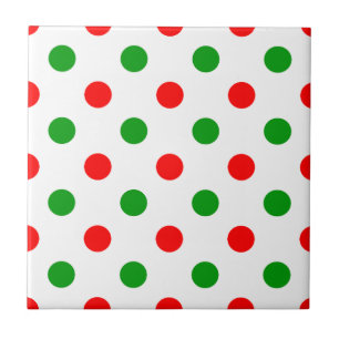 White Red Green Polka Dots Design Tile