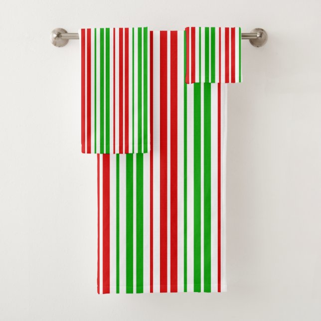 White Red Green Stripes Pattern   Bath Towel Set (Insitu)