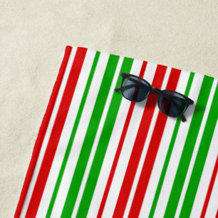 White Red Green Stripes Pattern Beach Towel