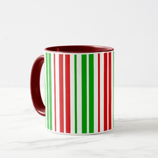 White Red Green Stripes Pattern   Mug (Front Left)
