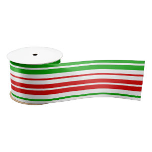 White Red Green Stripes Pattern Satin Ribbon