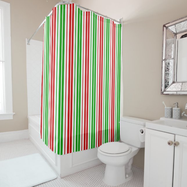 White Red Green Stripes Pattern   Shower Curtain (In Situ)