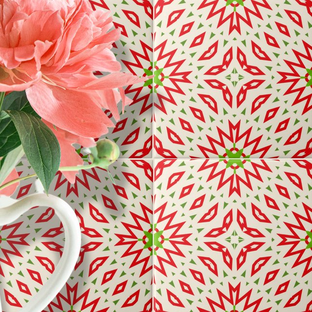 White Red Green Symmetrical Geometric Pattern Tile (Creator Uploaded)