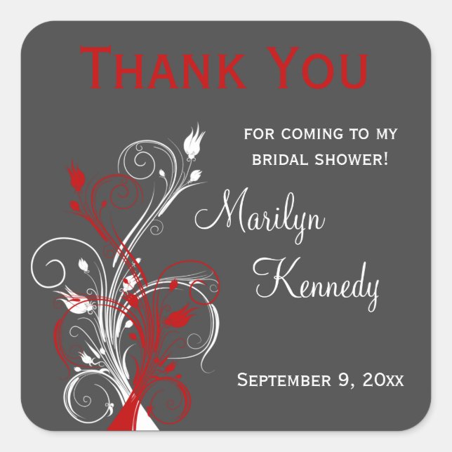 White, Red, Grey Floral Bridal Shower Sticker (Front)