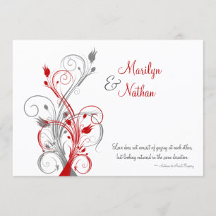 White, Red, Grey Floral Wedding Invitation