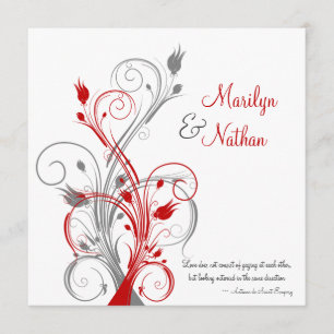 White, Red, Grey Floral Wedding Invitation