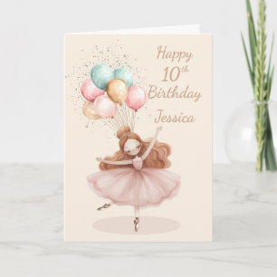 White, Red Haired Ballerina 10th Birthday * Card