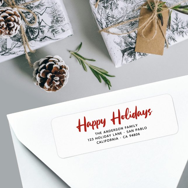 White Red Happy Holidays Brush Return Address  (Creator Uploaded)