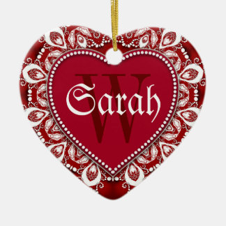 White Red Heart Name Door Signs Ornament