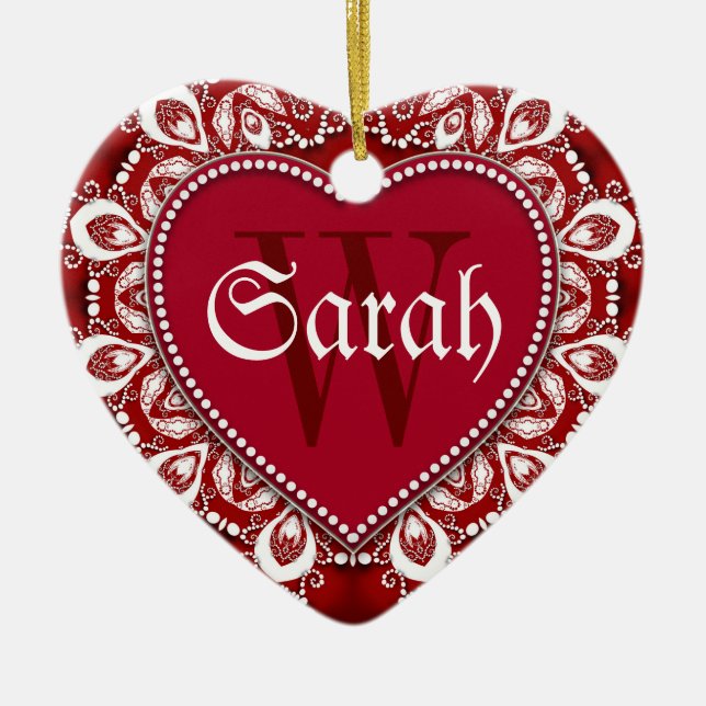 White Red Heart Name Door Signs Ornament (Front)