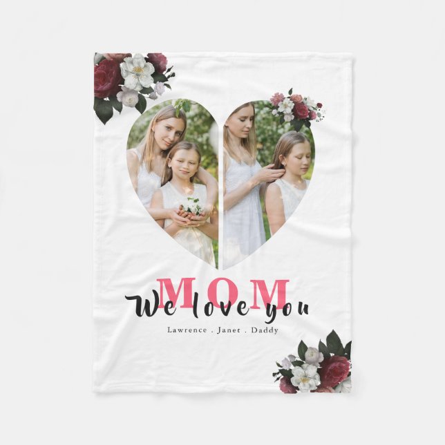 White Red Heart Shaped Gift for Mother's day Fleece Blanket (Front)