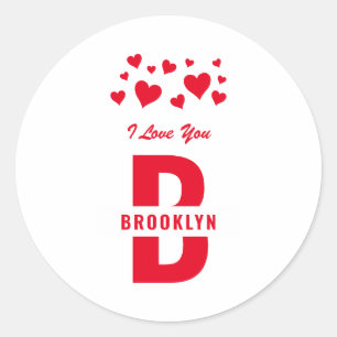 White Red Hipster Monogram Happy Valentine's Day Classic Round Sticker