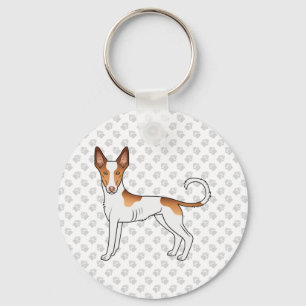 White & Red Ibizan Hound Smooth Coat Dog And Paws Key Ring