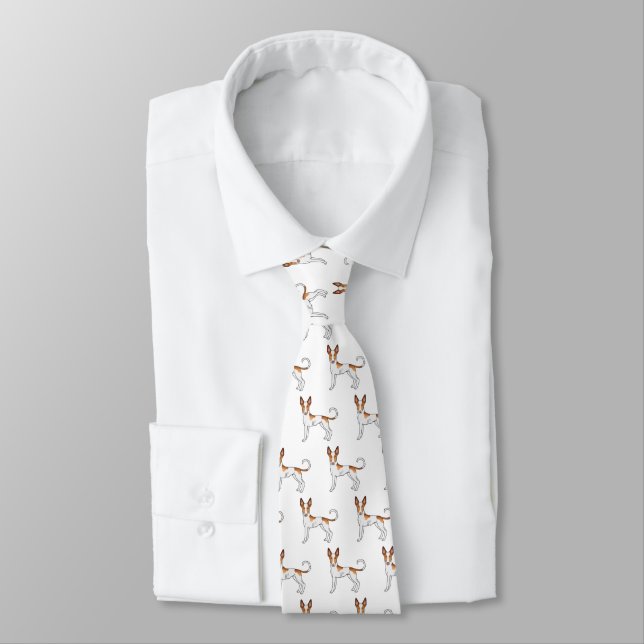 White & Red Ibizan Hound Smooth Coat Dog Pattern Tie (Tied)