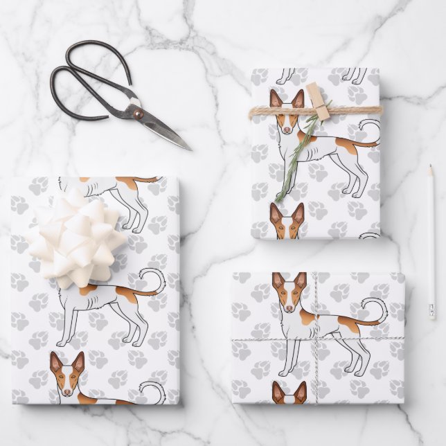 White & Red Ibizan Hound Smooth Coat Dog Pattern Wrapping Paper Sheet (Front)