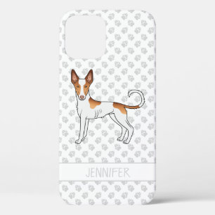 White & Red Ibizan Hound Smooth Coat Dog With Name iPhone 12 Case