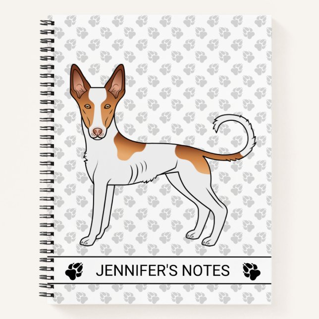 White & Red Ibizan Hound Smooth Coat Dog With Text Notebook (Front)