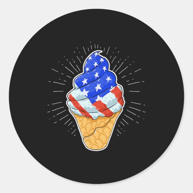 White Red Ice Cream Cone 4th July Independence Day Classic Round Sticker (Front)