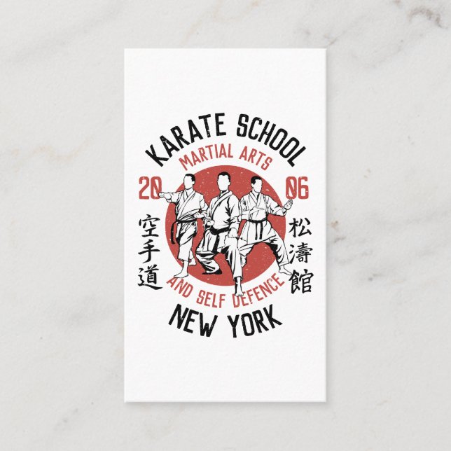 White red karate illustration martial arts lessons business card (Front)